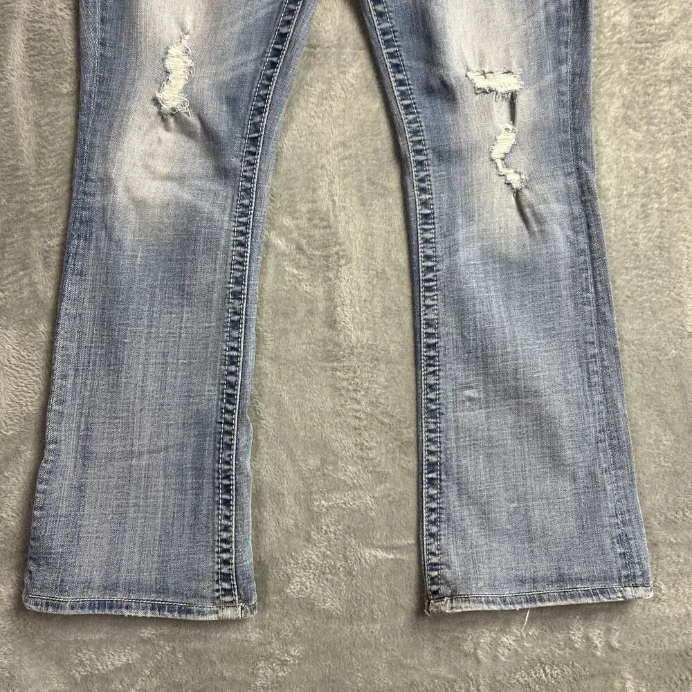Miss Me Womens Jeans Mid Rise Easy Bootcut Embroidered Pocket Sz. 28 Distressed